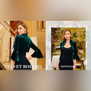 Huhot Velvet Dark Hunter Green 3/4 Bell
Sleeve Shrug